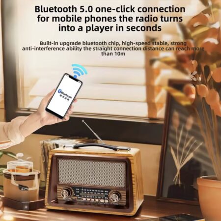 Retro Radio mit Bluetooth 5.0 – AM/FM/SW Holzdesign Radio mit Tragegriff